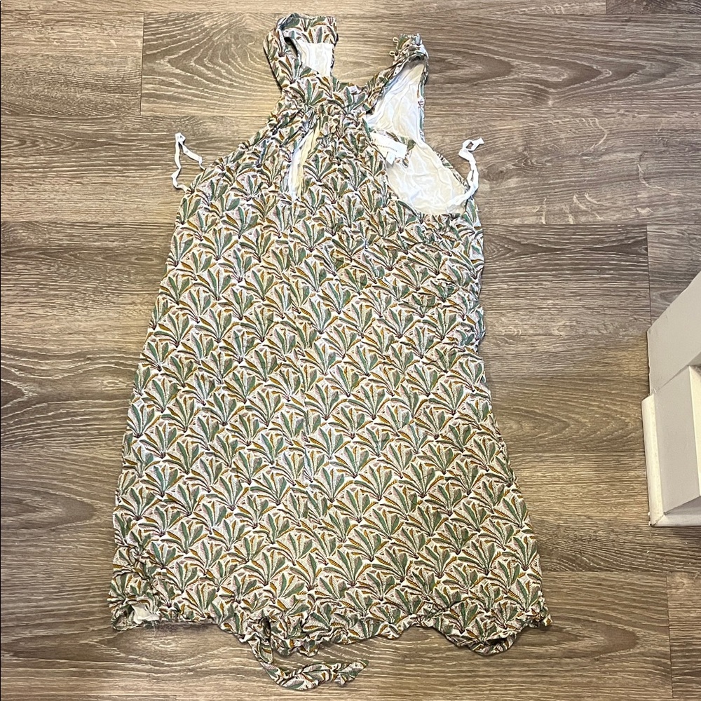 Anthropologie Maddie Romper large White Green High Neck Sleeveless Palm Leaves